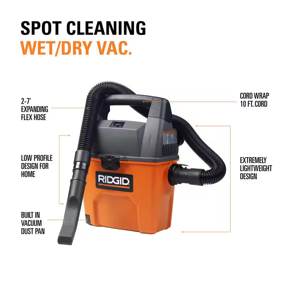 3 Gal. 3.5 Peak HP Handheld Shop Vacuum Wet Dry Vac with  SWEEP Dust Pan, Filter, Hose and Car Nozzle WD3050