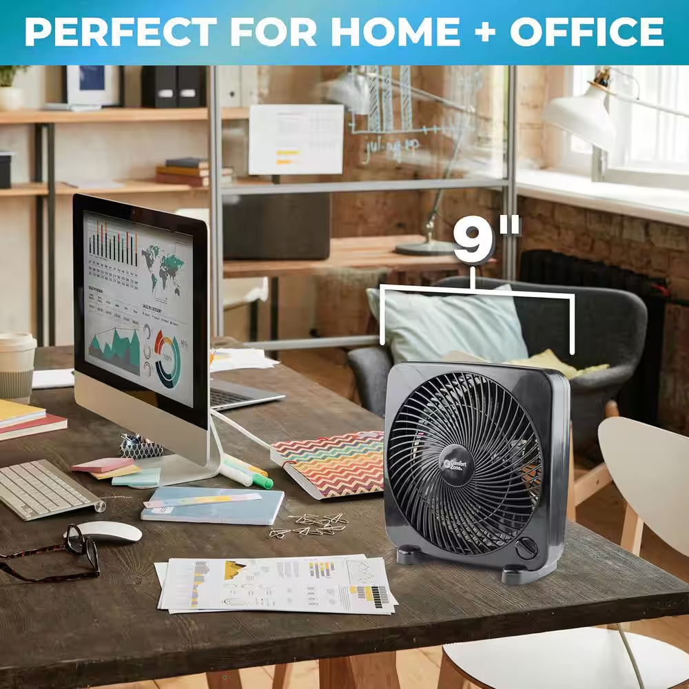 9 In. Black Box Fan with 3-Speed Front Control
