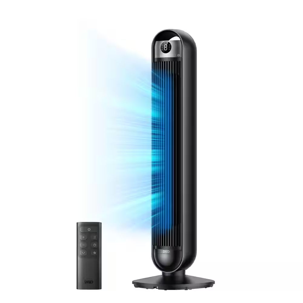 36 In. 6-Speed Tower Fan, 25 DB Quiet Portable Fan, DC Motor, 90° Oscillating with Remote, 8 Hour Timer in Black