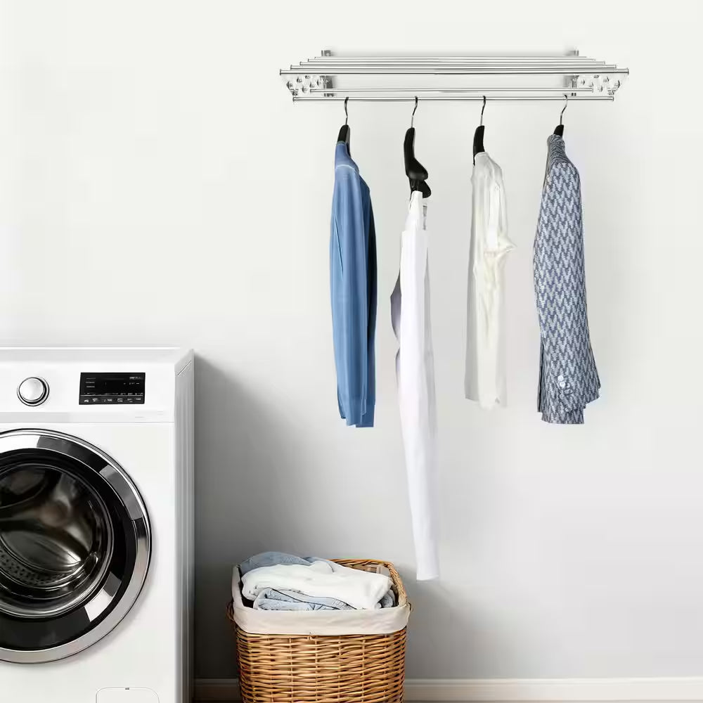 31.5 In. X 5.7 In. Silver Stainless Steel Folding Telescopic Towel Rack Garment Rack