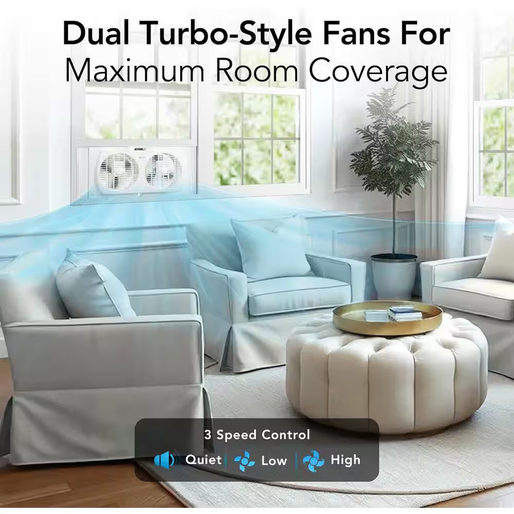 9 In. Electric Twin Window Fan with 3 Fan Speeds, Quiet Setting, White