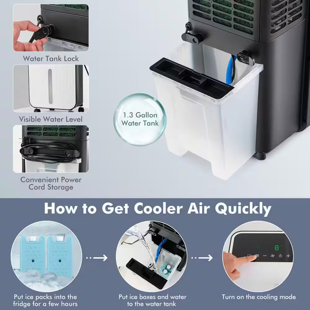 423.5 CFM Evaporative Air Cooler 3-In-1 Portable Swamp Cooling Fan W/12H Timer Remote for 200 Sq.Tf.