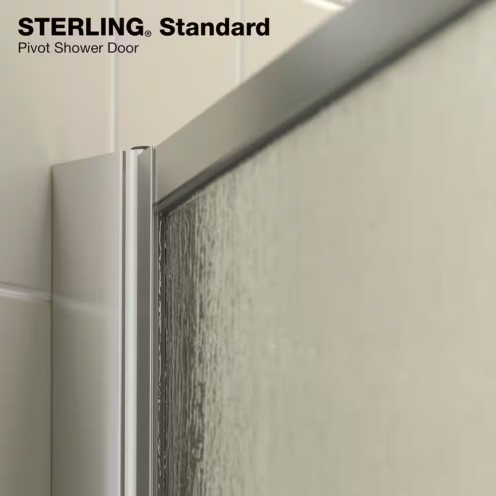 Standard 24-25 In. W X 64 In. H Pivot Shower Door in Silver with 1/8 In. Thick Rain Textured Glass