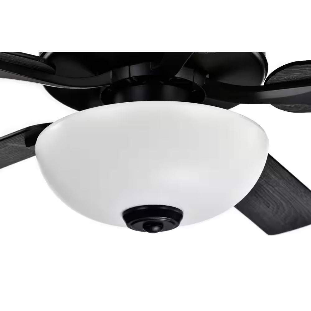 52 In. Matte Black 5-Blade Integrated LED 6-Speed Indoor Ceiling Fan with Light Kit and Remote Control