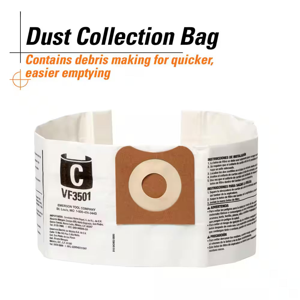 Genuine VF3501 Wet Dry Vac Dry Pick-Up Only Dust Bags for 3-4.5 Gallon and HD0600  Shop Vacuums, Size C (2-Pack)
