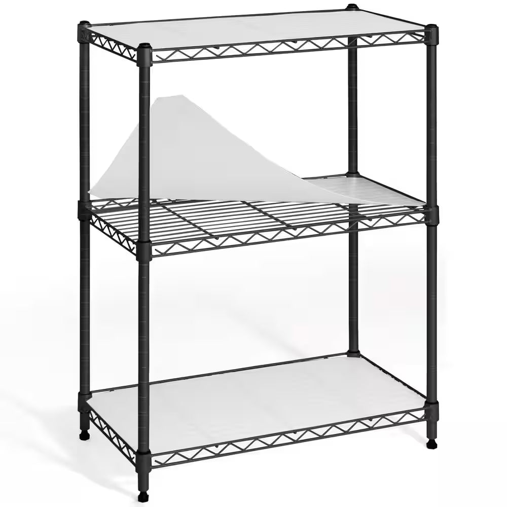 Black 3-Tier Adjustable Height Welded Steel Garage Storage Shelving Unit with Liner (24 In. W X 30 In. H X 14 In. D)