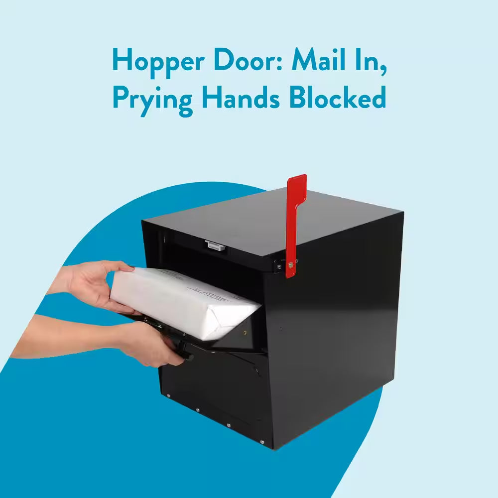 Oasis Classic Black, Extra Large, Steel, Locking, Post Mount Parcel Mailbox with High Security Reinforced Lock
