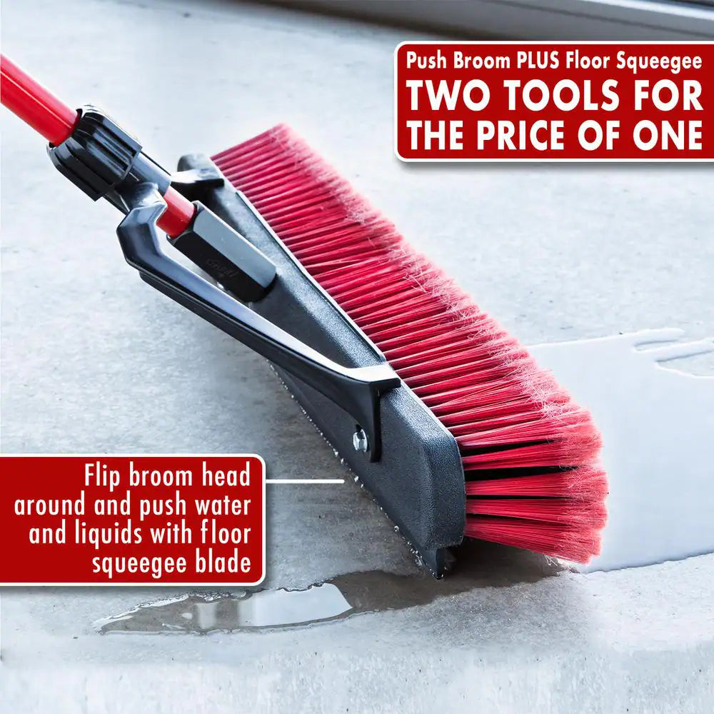 24 In. High Power Heavy-Duty Multi-Surface Squeegee Push Broom with Brace and Steel Handle