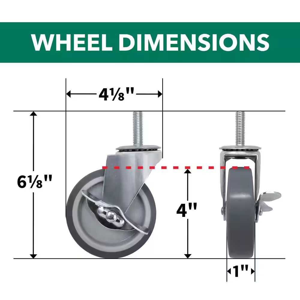 4 In. Gray Rubber like TPR and Steel Swivel Threaded Stem Caster with Locking Brake and 130 Lb. Load Rating