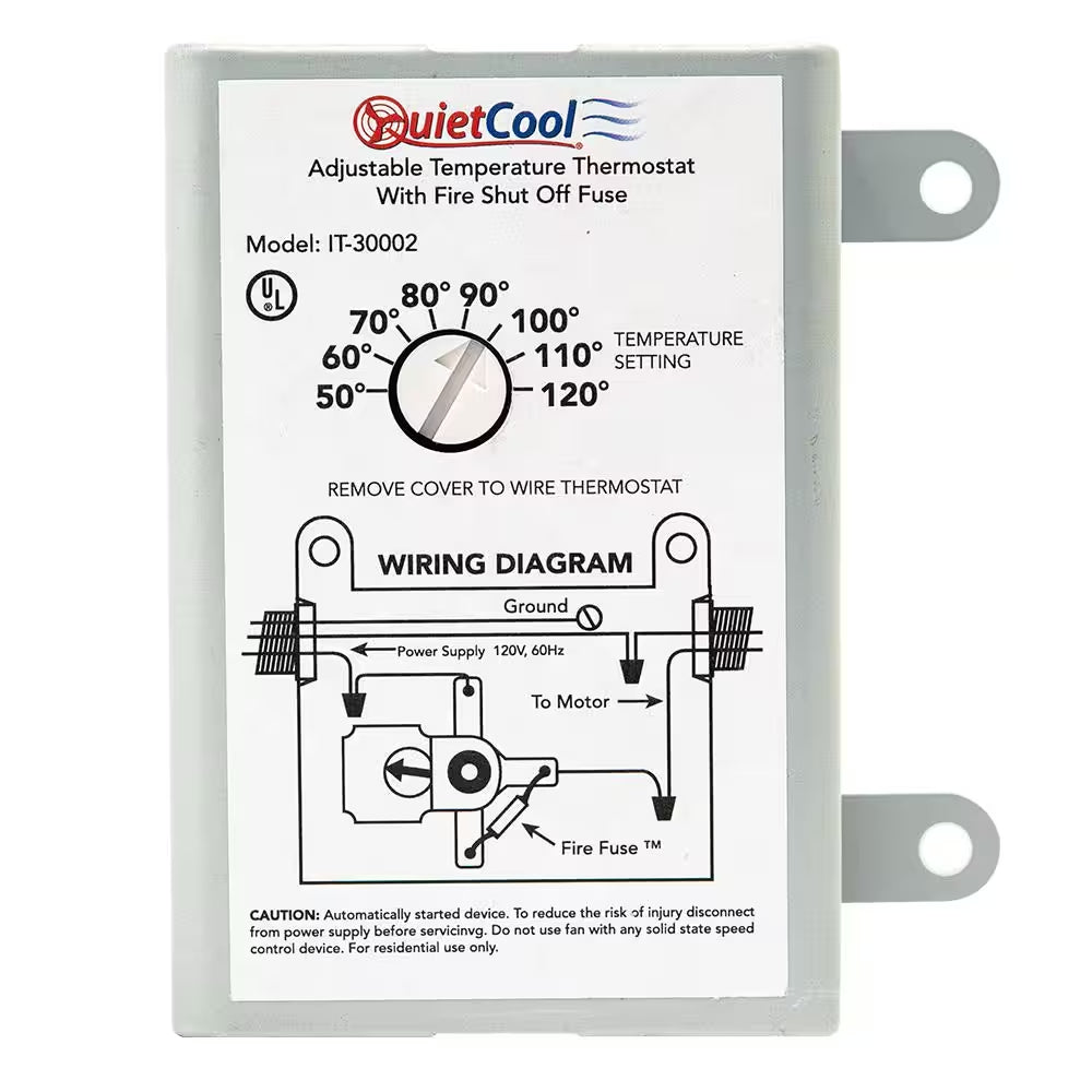 Attic Fan Mechanical Replacement Thermostat with Built-In Fire Safety Shut Off