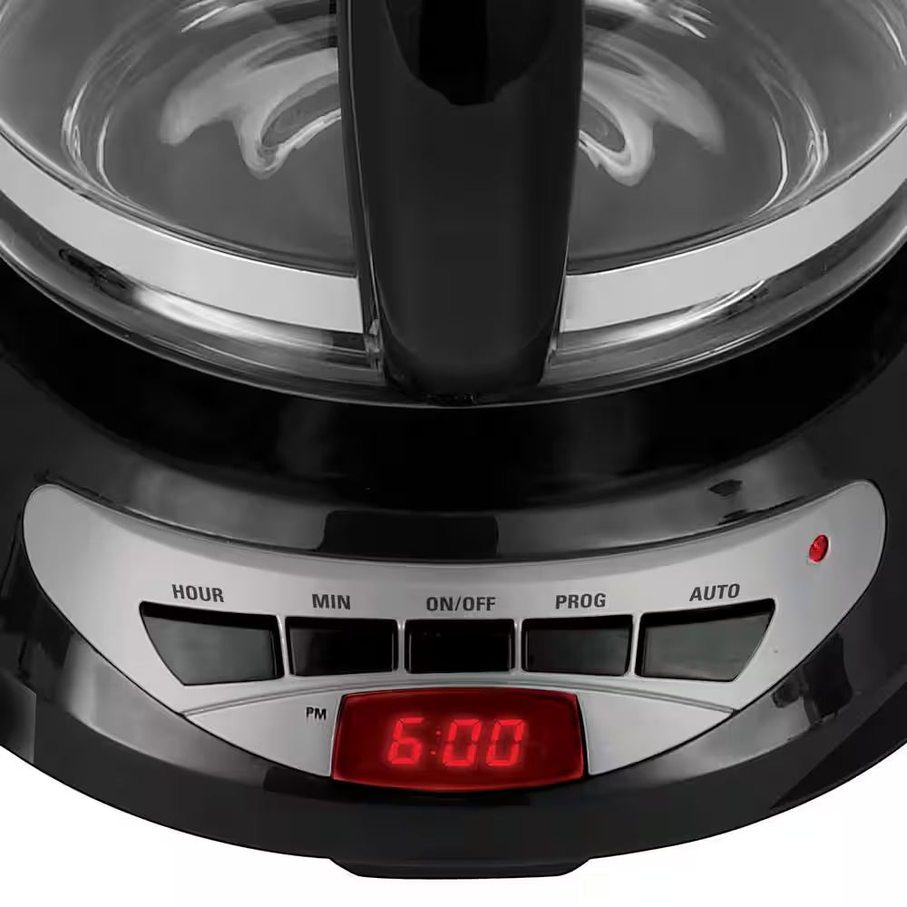 12-Cup Programmable Black Drip Coffee Maker with Glass Carafe, Built-In Timer and Automatic Shut-Off