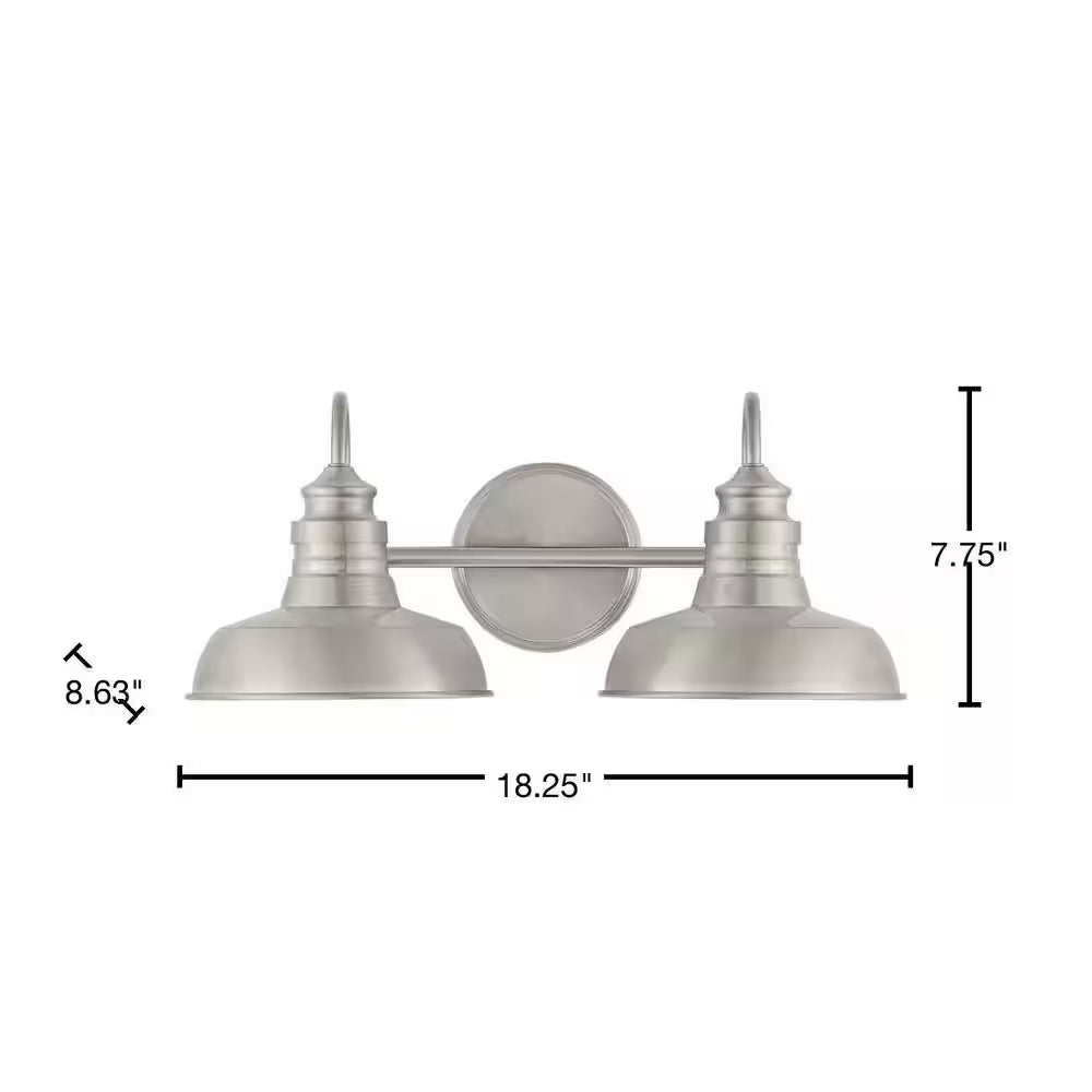 Elmcroft 18.25 In. 2-Light Brushed Nickel Farmhouse Vanity with Metal Shades