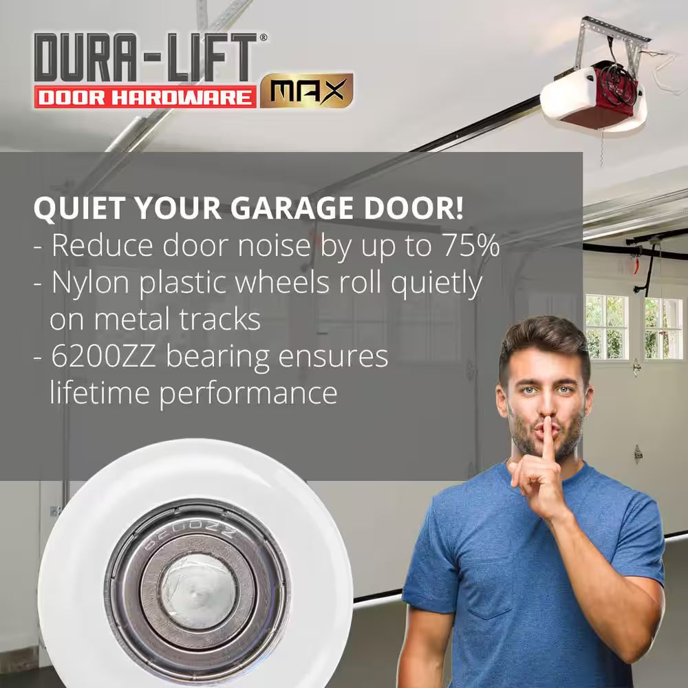 Ultra-Life Max 2 In. Nylon Garage Door Roller with Sealed 6200ZZ Bearing and 4 In. Steel Stem (10-Pack)