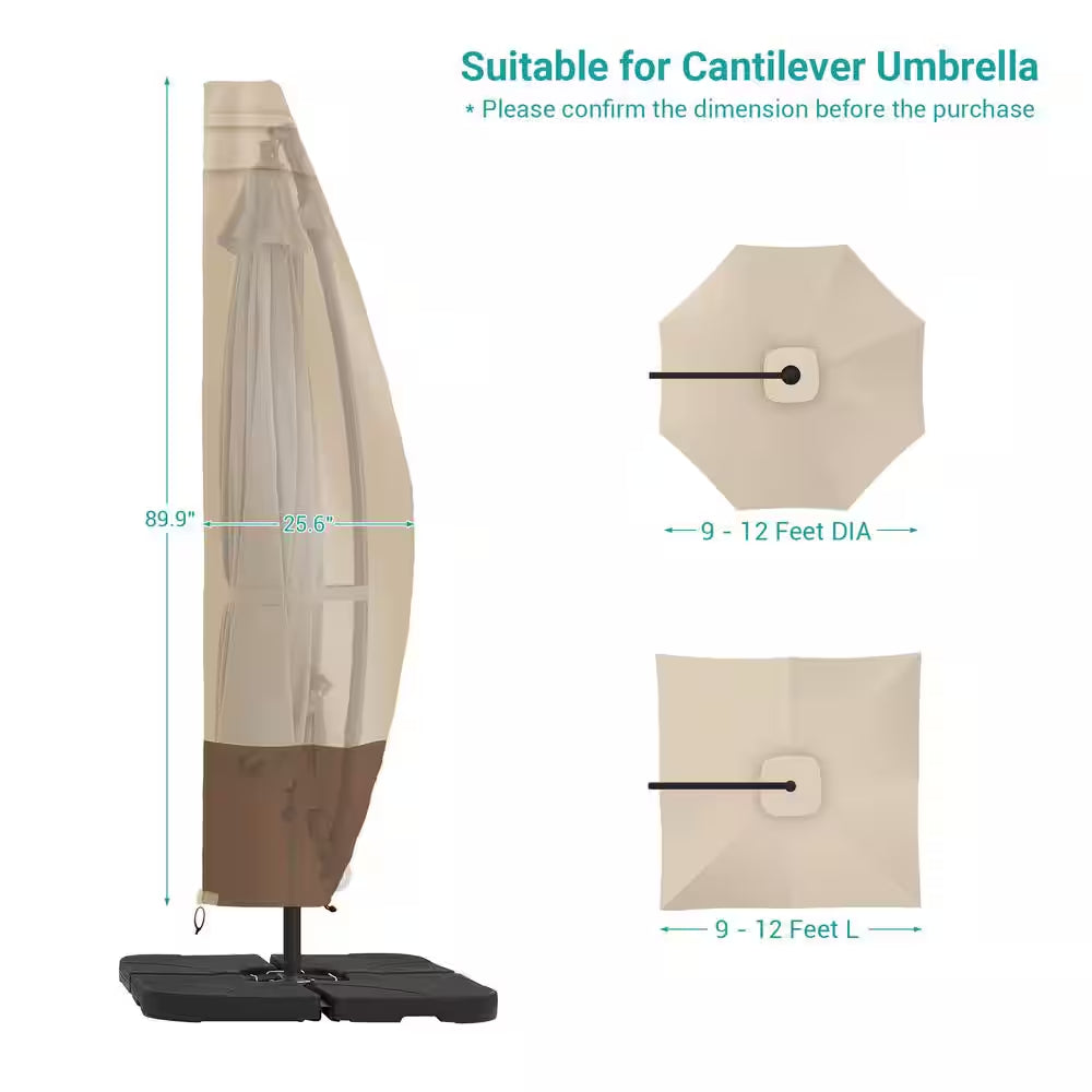 Fit for Cantilever Umbrella 9 Ft. to 11 Ft. Waterproof Outdoor Parasol Offset Umbrella Cover in Beige and Khaki