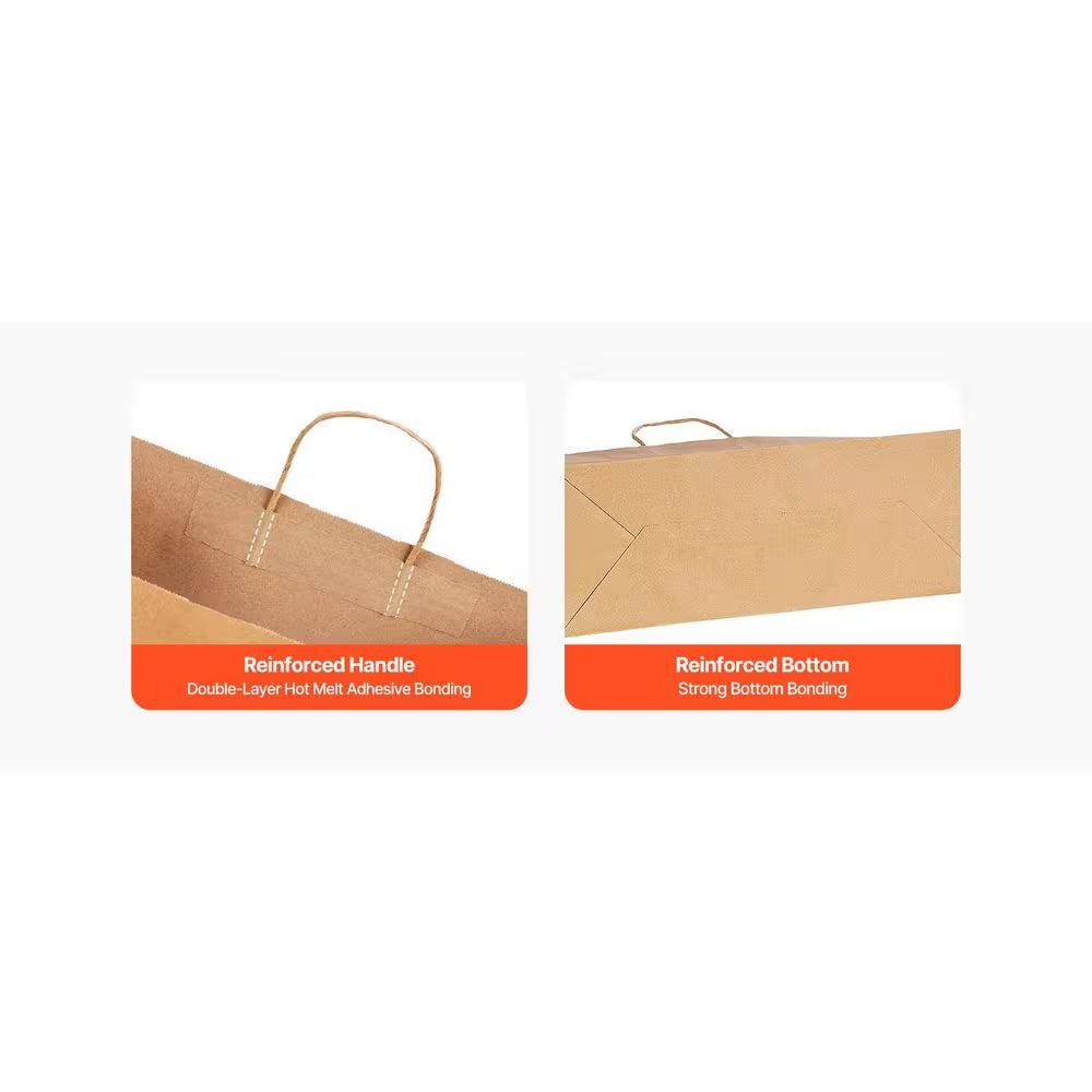 100-Pack Kraft Paper Bags W/ Handles, 16 X 6 X 12 In. Large Reusable and Recyclable, 3 Lbs. Capacity Bags, 2.5Lb.