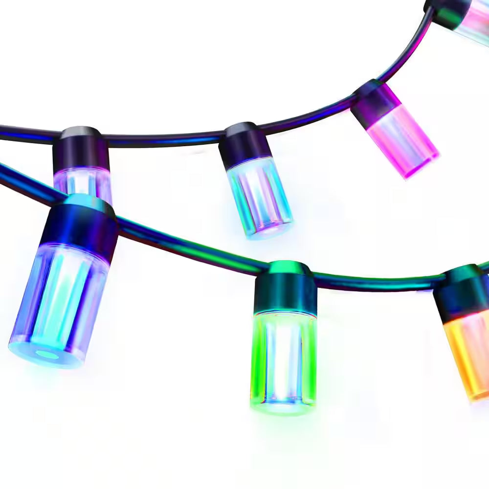 12-Light 24 Ft. Outdoor Plug-In RGB Integrated LED Smart Wi-Fi String Light, Works with Alexa/Hey Google/Homekit/Siri