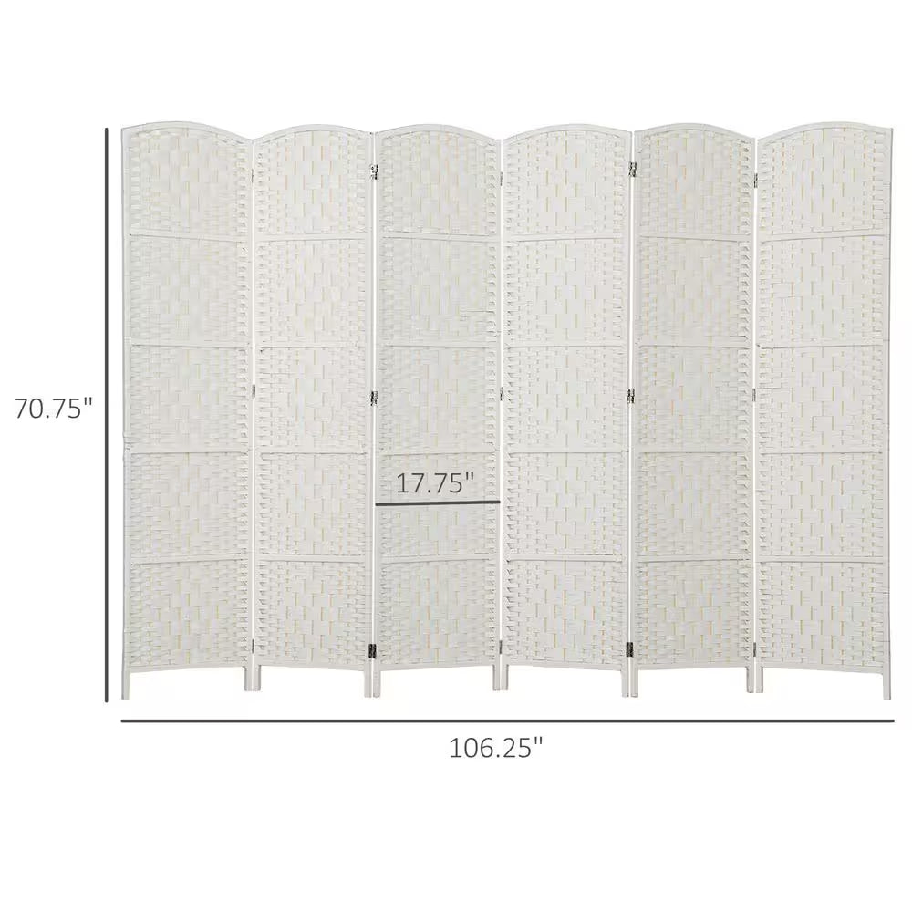 70.9 In. Room Divider, 6 Panels Folding Privacy Screen, Portable Wicker Weave Partition Wall Divider for Bedroom