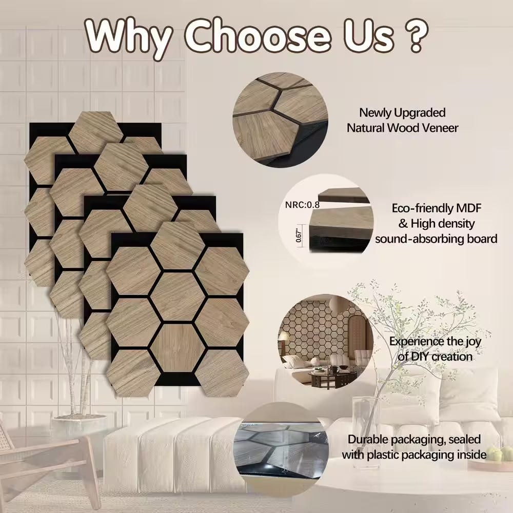 0.7 In. X 2 Ft. X 2.5 Ft. Natural Walnut Wood Acoustic Panels, Brown MDF Decorative Wall Paneling (4-Piece/Box)