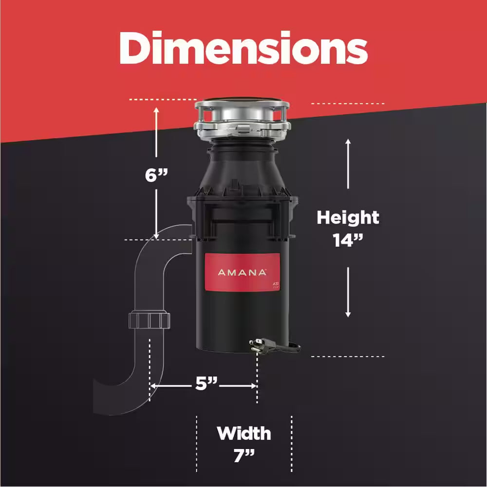 A33 W/C 1/3 HP Continuous Feed Kitchen Garbage Disposal with Power Cord
