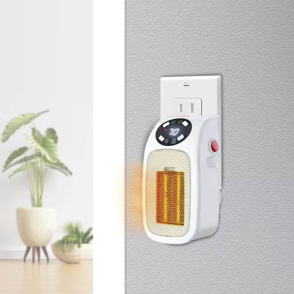 7.87 in Electric Outlet Ceramic Plug-In Space Heater, LCD Digital Screen, up to 24-Hour Timer, 400-Watt