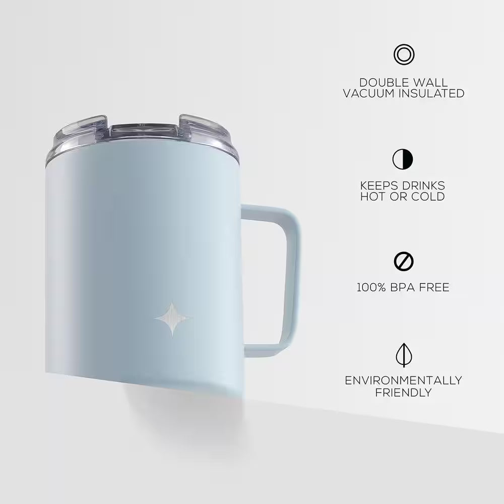 12 Oz. Blue Stainless Steel Vacuum Insulated Travel Coffee Mug Tumbler with Lid & Handle