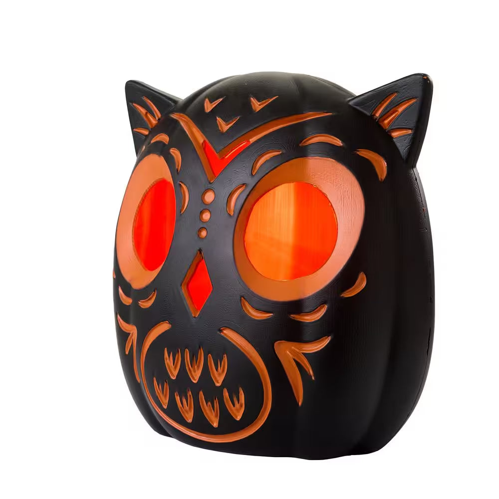 10 in Halloween Classics Plug-In LED Black Owl Jack-O-Lantern