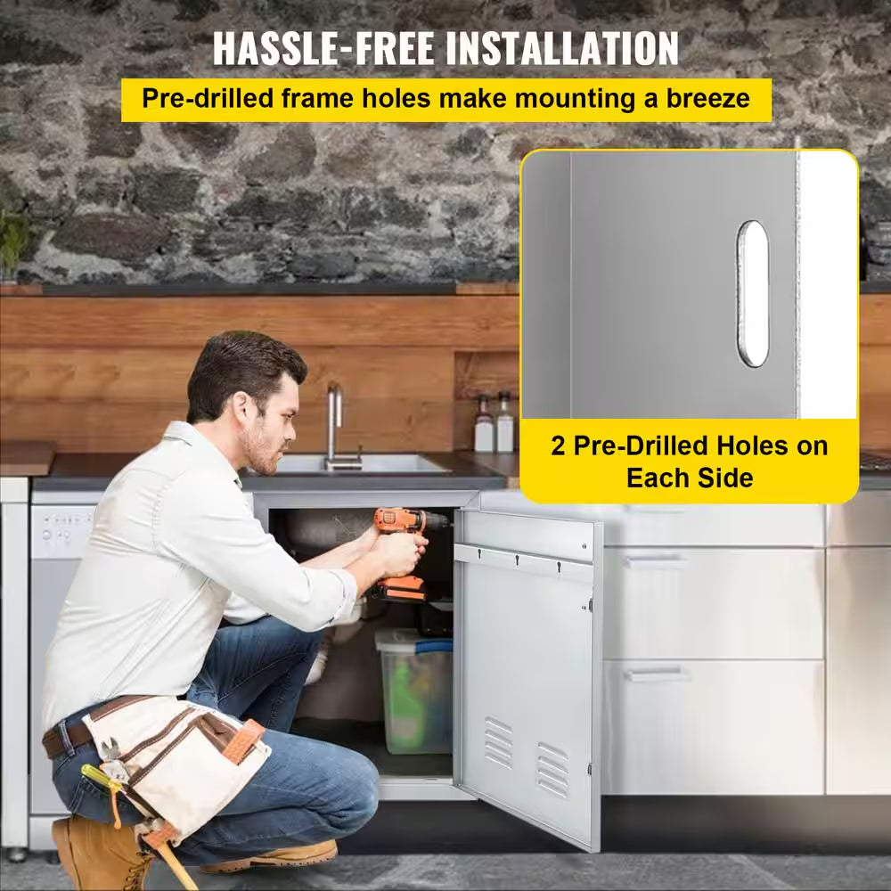 30 In. W X 21 In. H Double Stainless Steel Access Doors with Vents BBQ Grill Doors for Outdoor Use