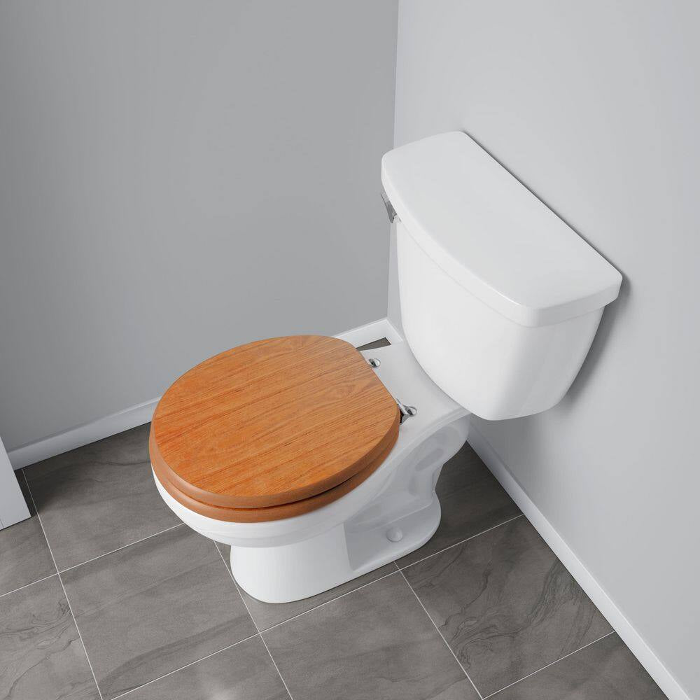 Oak Designer Wood round Toilet Seat with Cover, Chrome Hinges