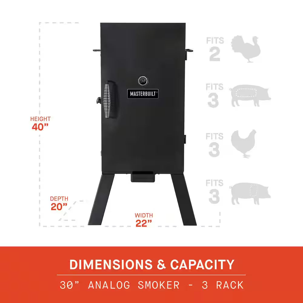 30 In. Analog Electric Smoker in Black with 3 Racks