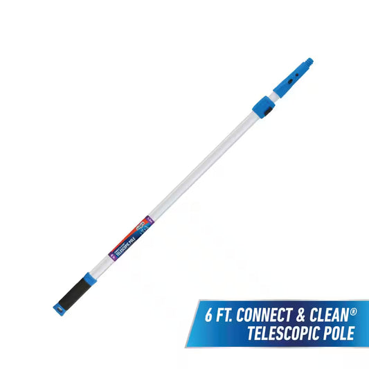 6 Ft. Aluminum Telescoping Pole with Connect and Clean Locking Cone and Quick-Flip Clamps
