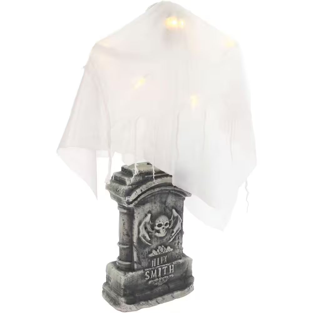 4 Ft. Touch-Activated Lightup Ghost with Tomb Halloween Prop