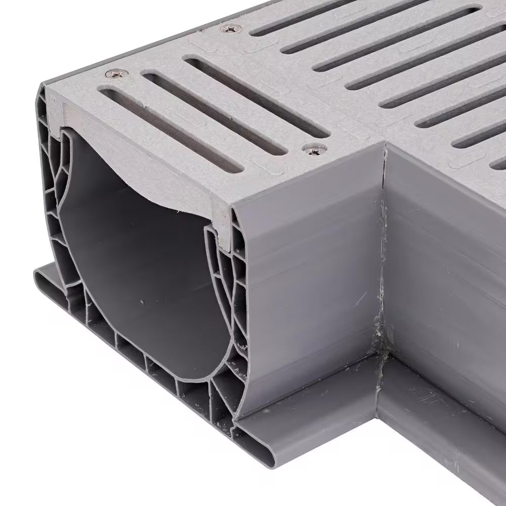 Spee-D Channel Drain 90 Degree Elbow and Grate, Gray Plastic