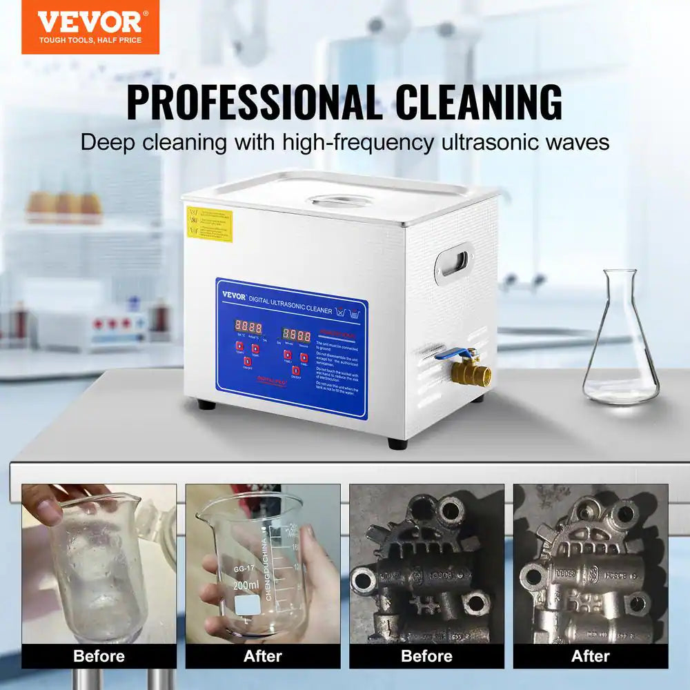 Ultrasonic Machine 10L Ultrasonic Cleaning Machine 40 KHZ with Digital Timer and Heater Professional