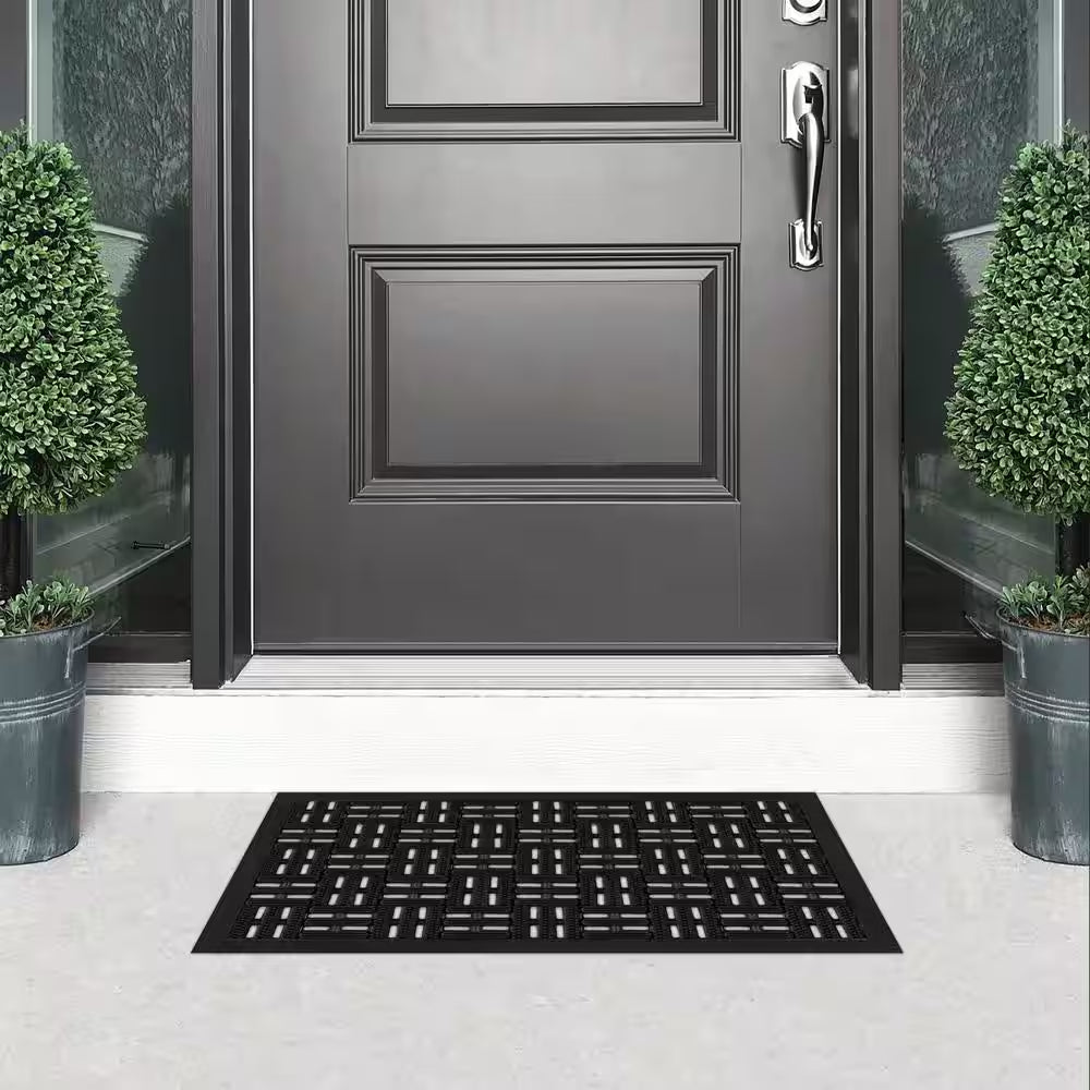Drainage Black 17.5 In. X 29.5 In. Rubber Non-Slip Indoor Outdoor Door Mat