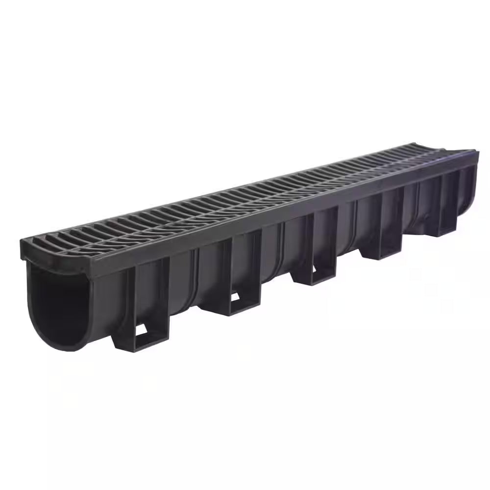 Deep Series 5.4 In. W X 5.4 In. D X 39.4 In. L Trench and Channel Drain Kit with Black Grate (3-Pack : 9.8 Ft)