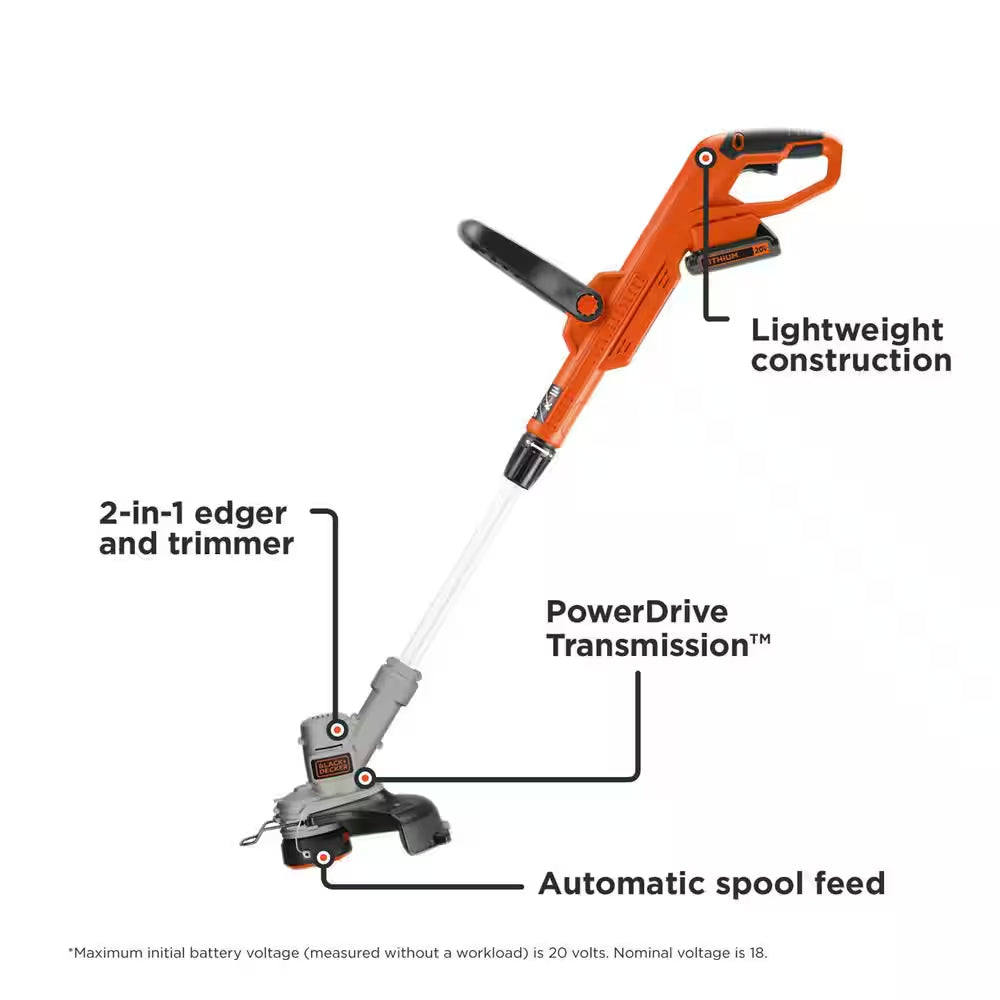 20V MAX Cordless Battery Powered 2-In-1 String Trimmer & Lawn Edger Kit with (1) 2Ah Battery & Charger
