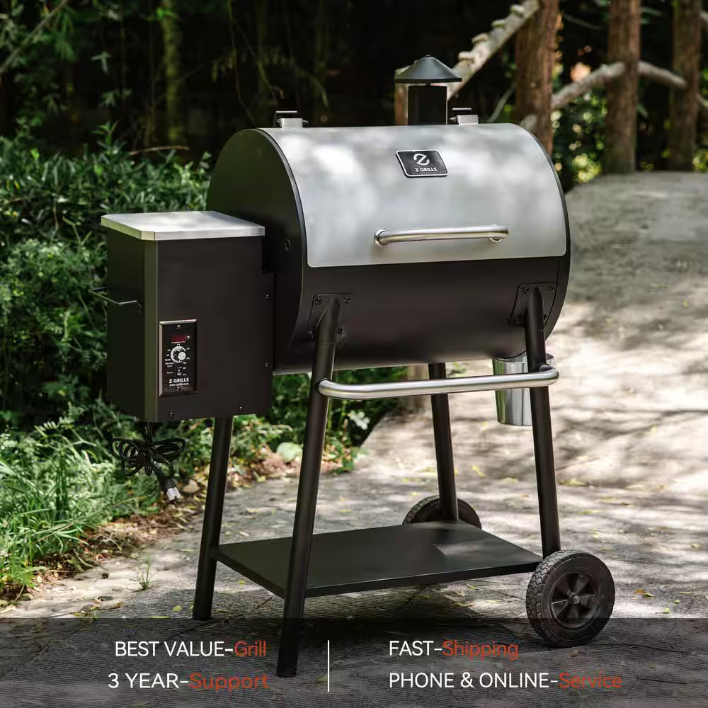 585 Sq. In. Pellet Grill in Silver with Stainless Steel Lid and Grease Bucket
