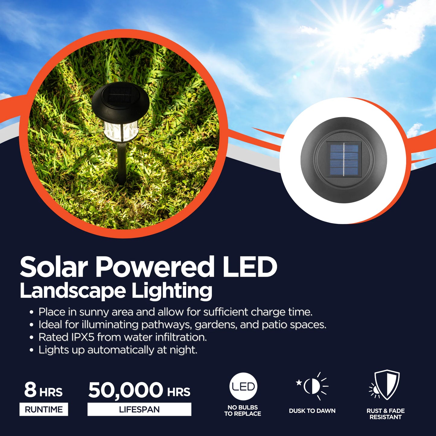 6 -Pack 10 -Lumens Matte Black Solar LED Outdoor Path Light Kit with Dusk-To-Dawn Sensor 3000-K