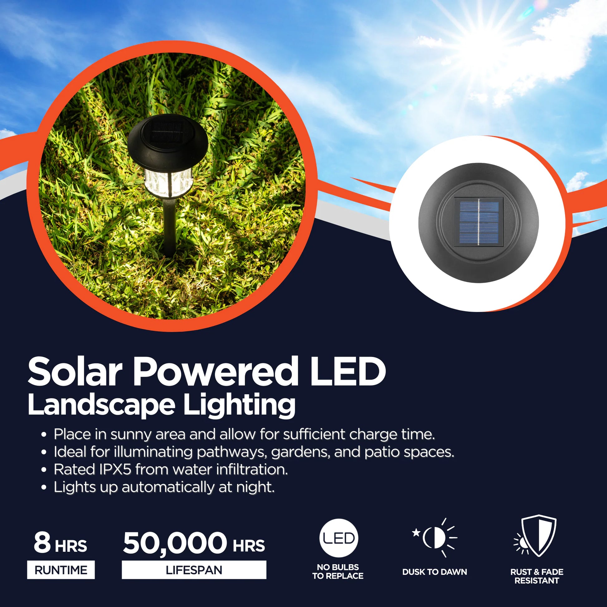 6 -Pack 10 -Lumens Matte Black Solar LED Outdoor Path Light Kit with Dusk-To-Dawn Sensor 3000-K