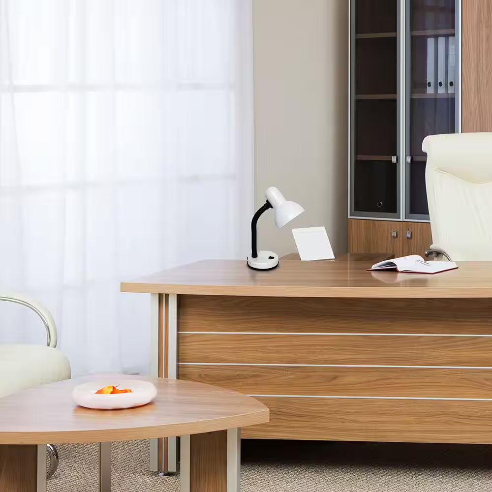 14.25 In. White Basic Metal Desk Lamp with Flexible Hose Neck