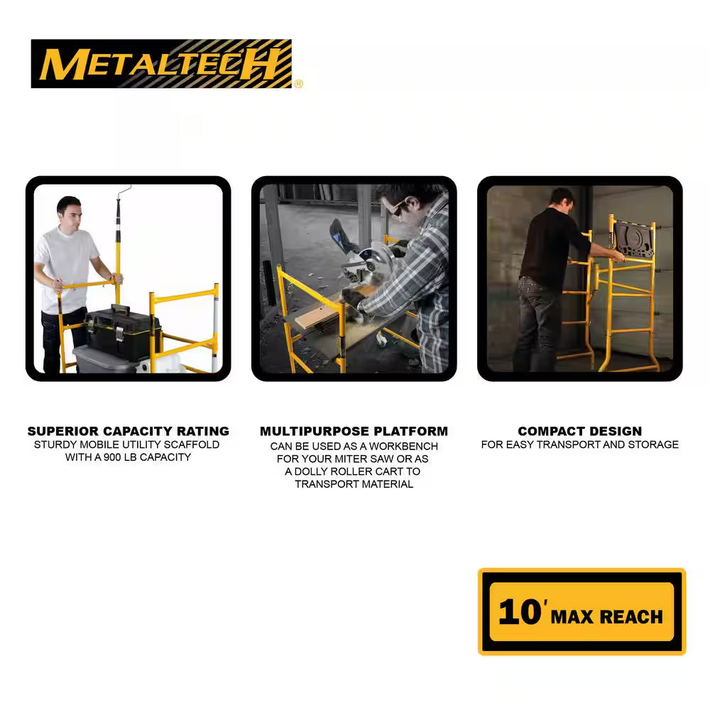 Jobsite Series 3.3 Ft. L X 6.3 Ft. H X 2.6 Ft. D Scaffold Work Platform with Safety Rail and Tool Tray, 900 Lb. Capacity