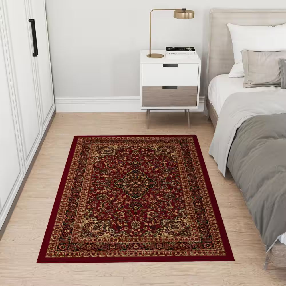 Ottohome Collection Non-Slip Rubberback Medallion Oriental Design 3X5 Indoor Area Rug, 3 Ft. 3 In. X 5 Ft., Dark Red