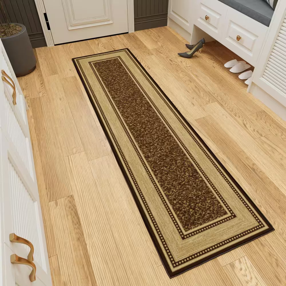 Ottohome Collection Non-Slip Rubberback Bordered Design 2X7 Indoor Runner Rug, 1 Ft. 10 In. X 7 Ft., Dark Brown