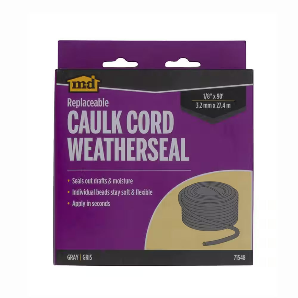 90 Ft. Gray Replaceable Caulk Cord Weatherseal for Small Gaps & Cracks