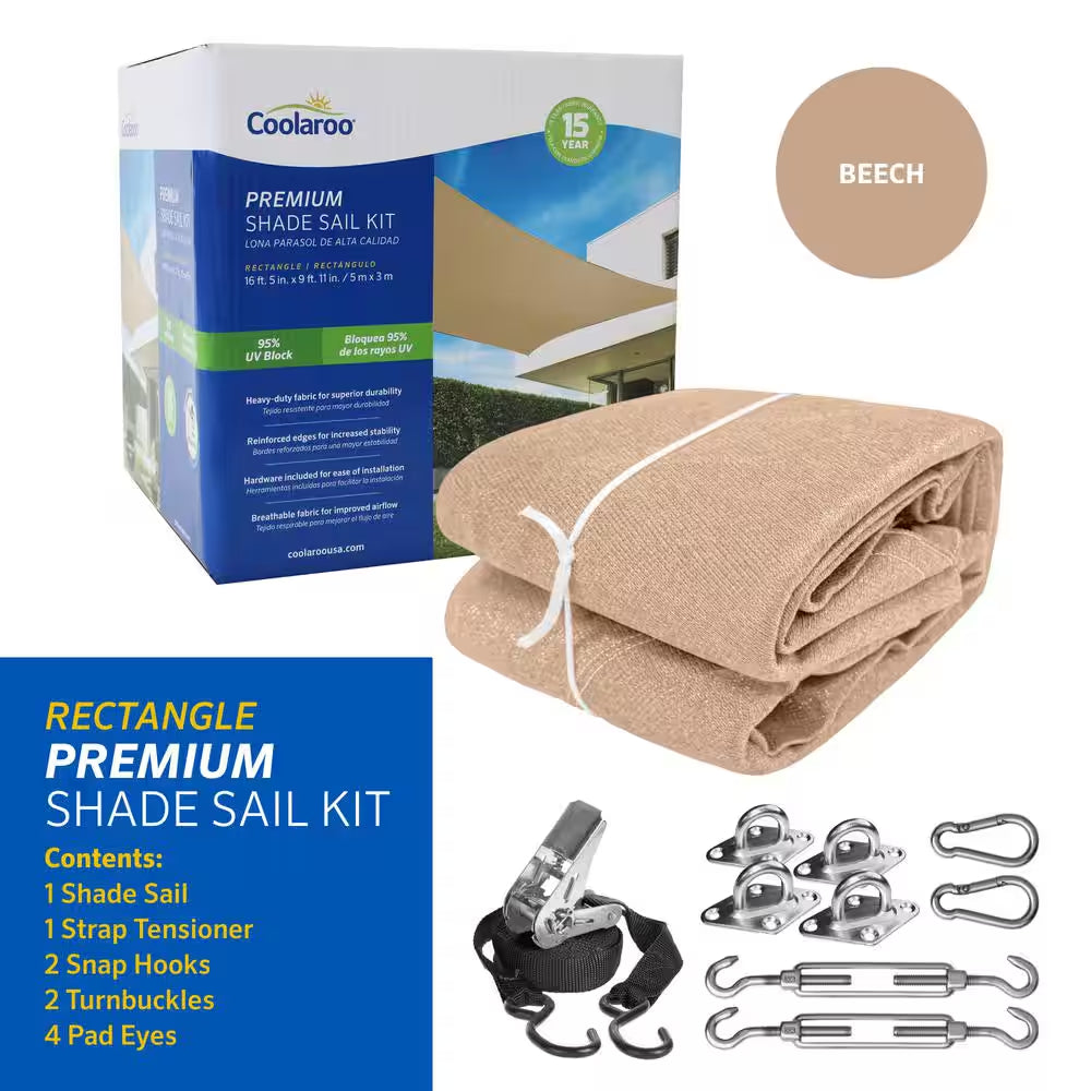 Premium Rectangle16. 5 Ft. X 9.9 Ft. Beech Shade Sail Kit