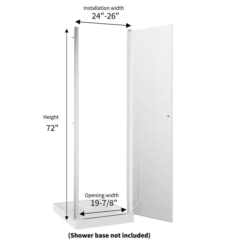 24-26 In. W X 72 In.H Frameless Pivot Shower Door in Chrome with Clear Glass