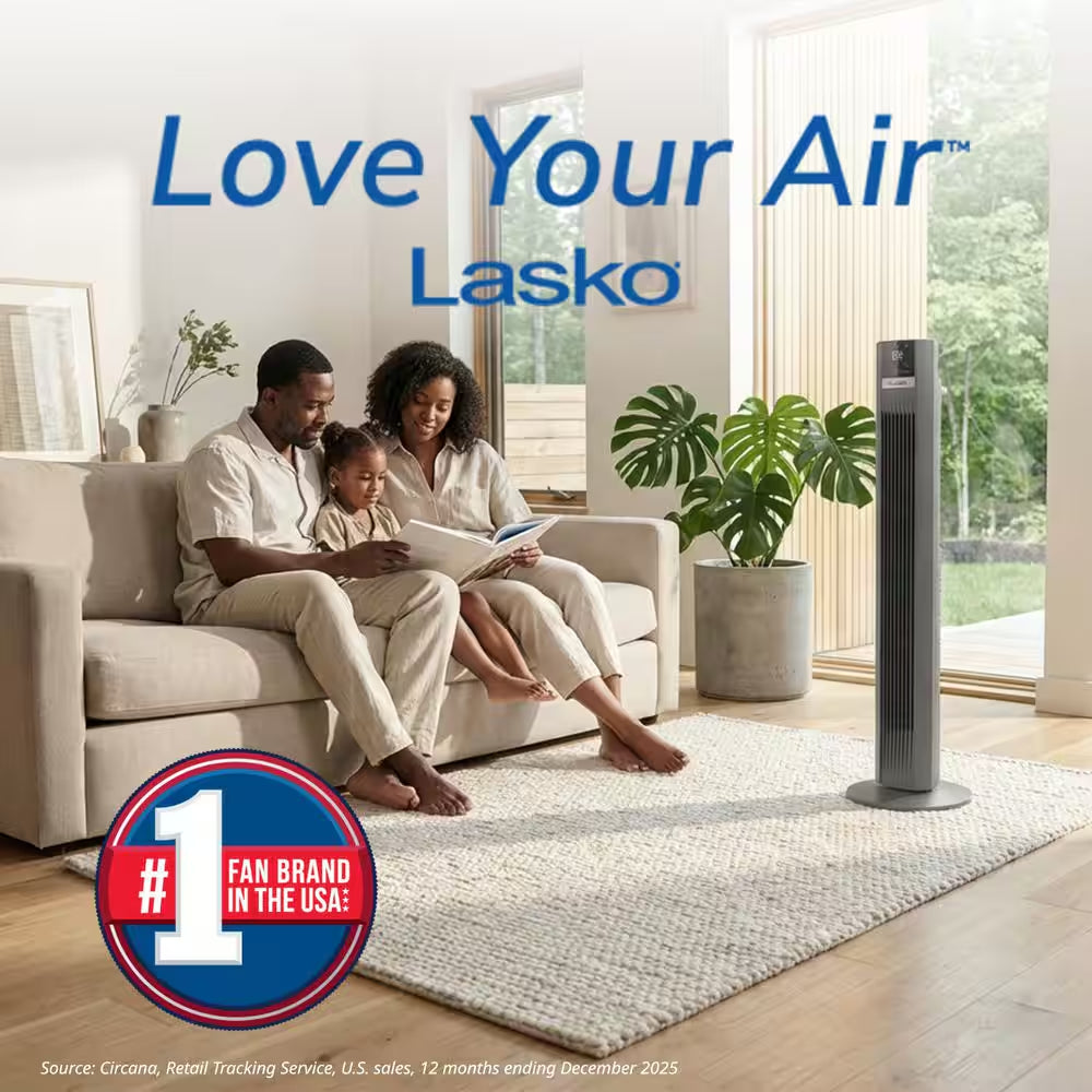 48 In. 12-Speed Oscillating Tower Fan in Gray, Quiet Operation, DC Motor, Remote Control and 12-Hour Timer, 12 In. Dia