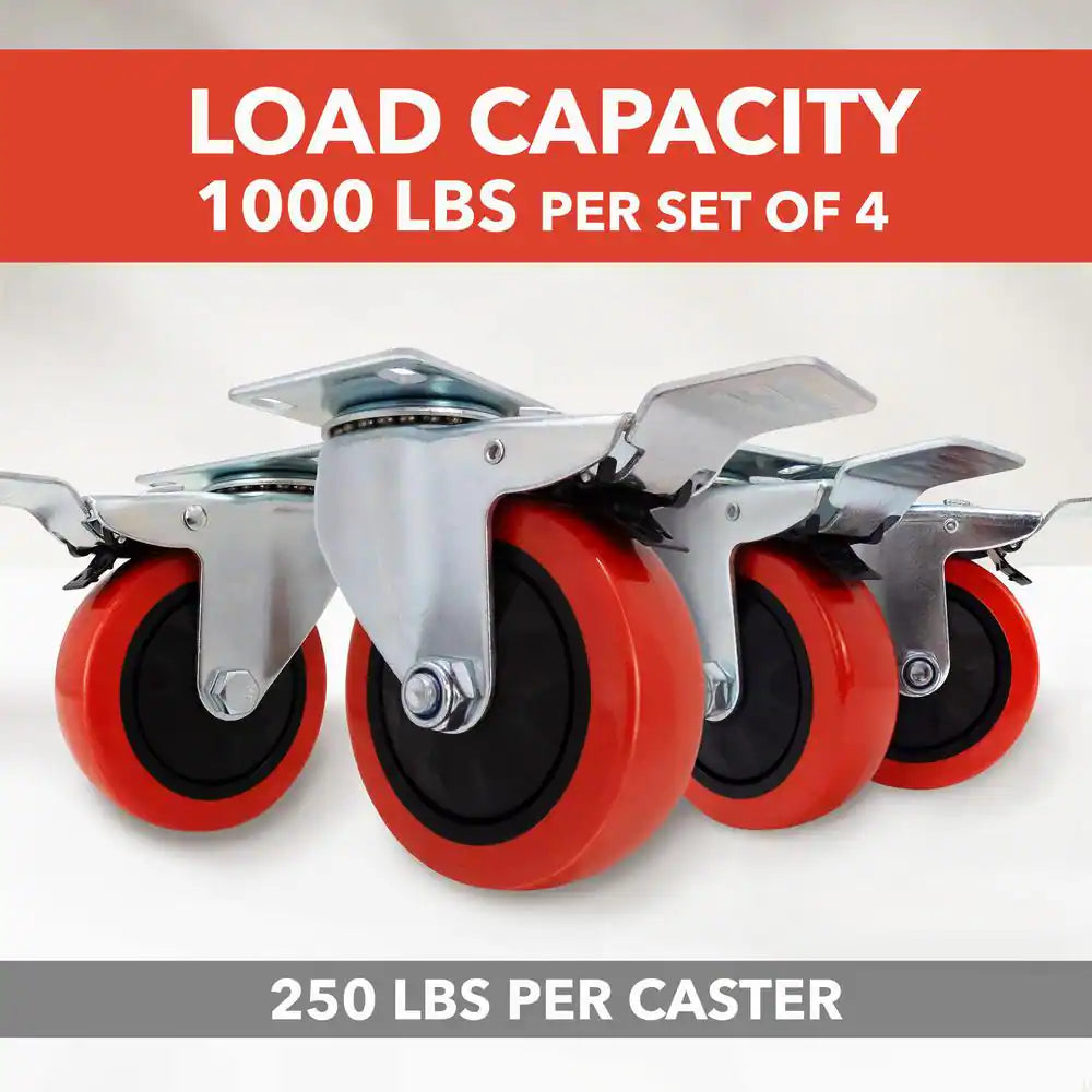 4 In. Red Polyurethane and Steel Swivel Plate Locking Caster Wheel with 250 Lb. Load Rating