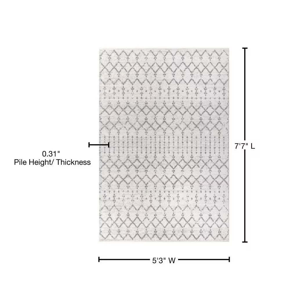 Moroccan Hype Boho Vintage Diamond Cream/Gray 5 Ft. X 8 Ft. Area Rug