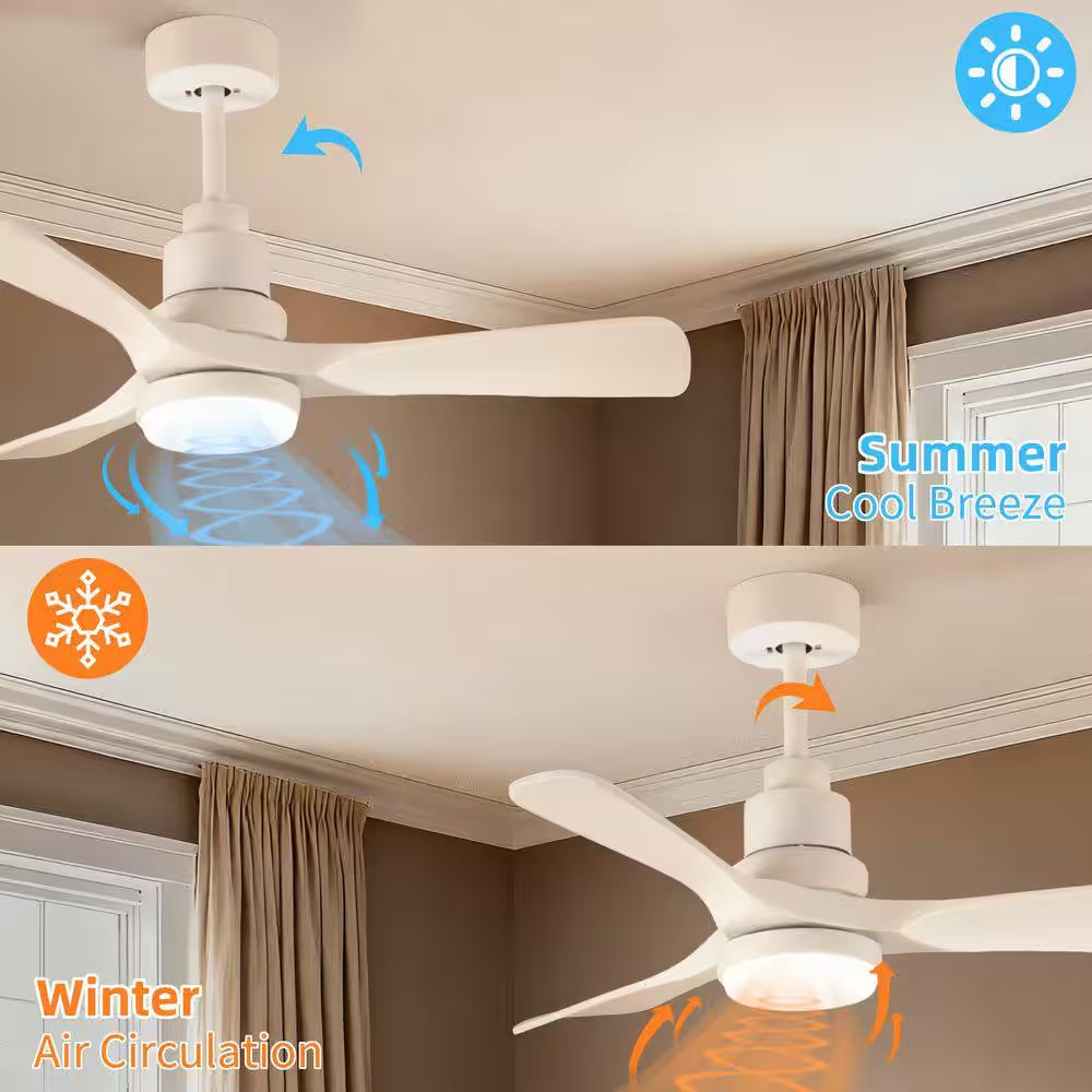 42 In. Smart White 6-Speed White Blades Downrod Mount Standard Ceiling Fan with Dimmable LED Light Included Remote